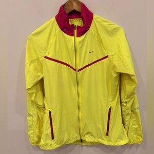 Nike Running Neon Yellow Pink Windbreaker Jacket Women’s M Full Zip Lightweight